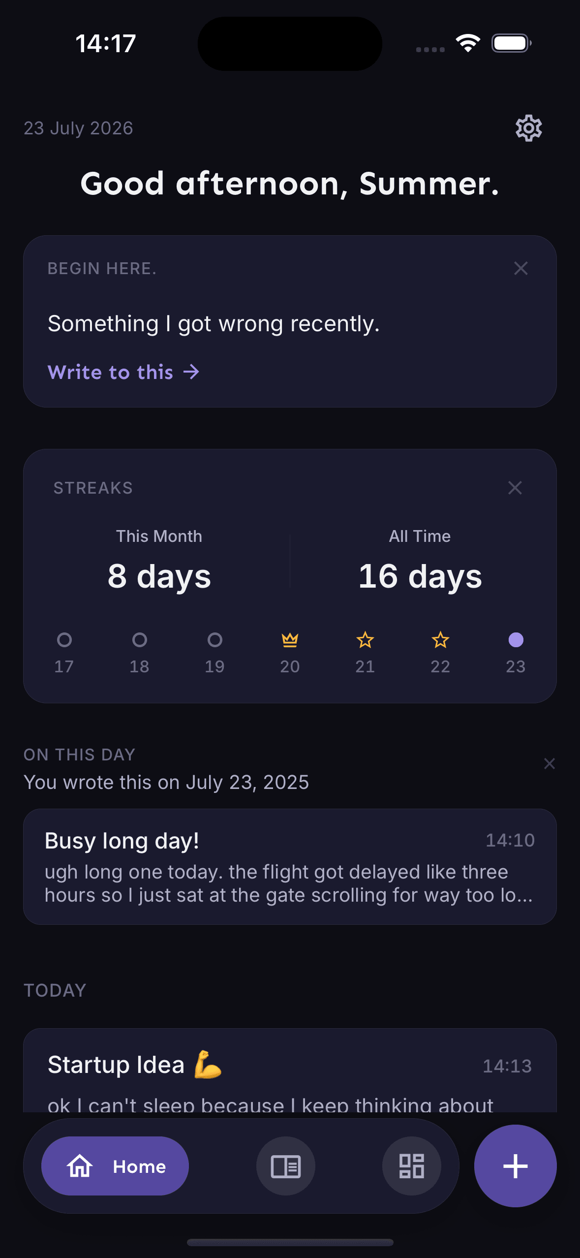 Home: streak indicator